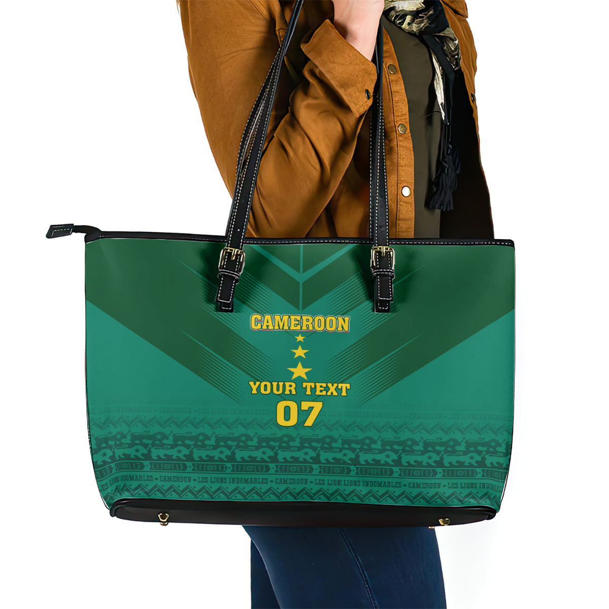 Custom Cameroon Football Leather Tote Bag Nations Cup 2024 Les Lions Indomptables LT7