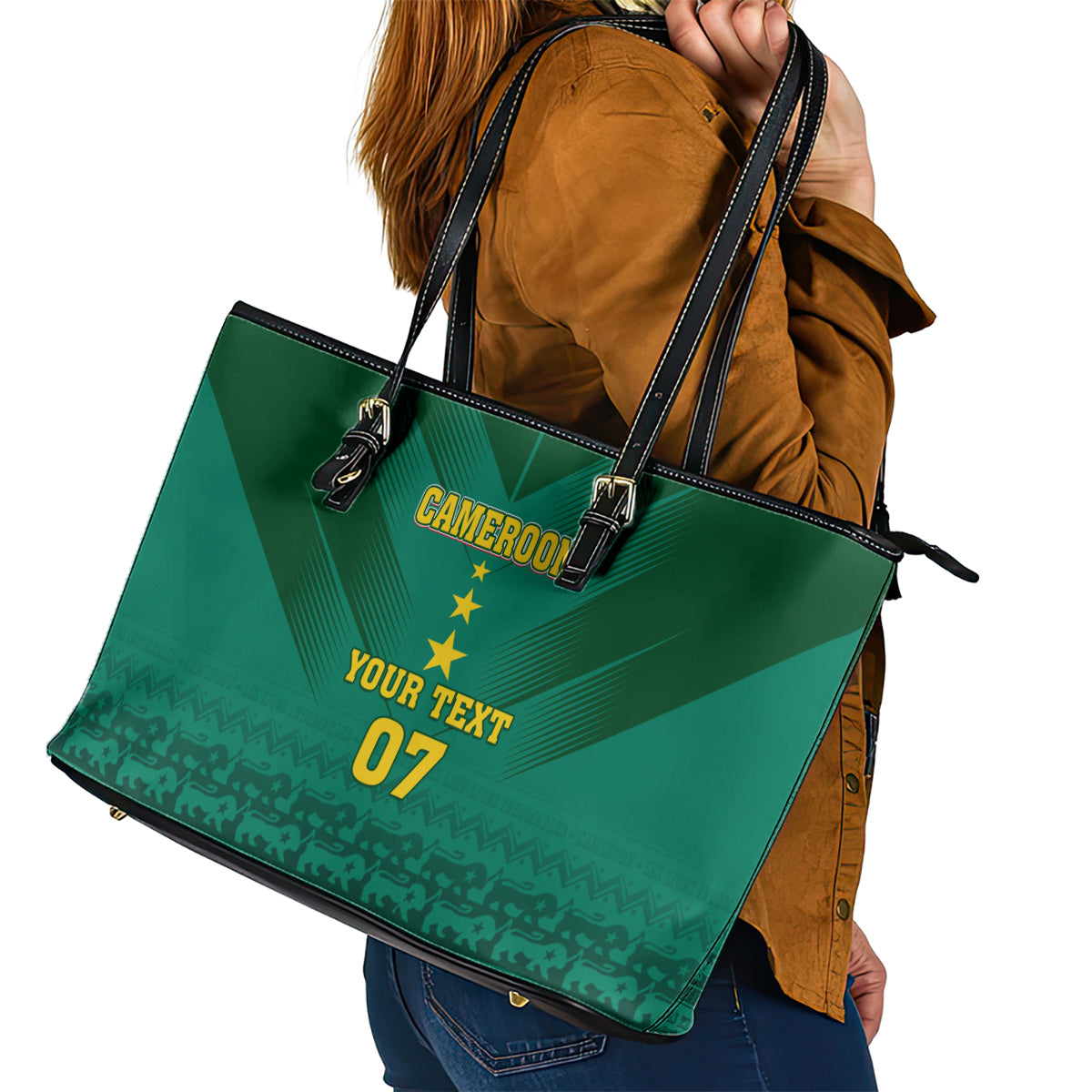 Custom Cameroon Football Leather Tote Bag Nations Cup 2024 Les Lions Indomptables LT7