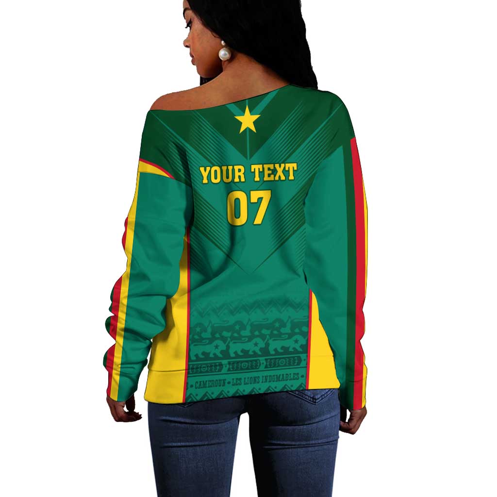 Custom Cameroon Football Off Shoulder Sweater Nations Cup 2024 Les Lions Indomptables LT7