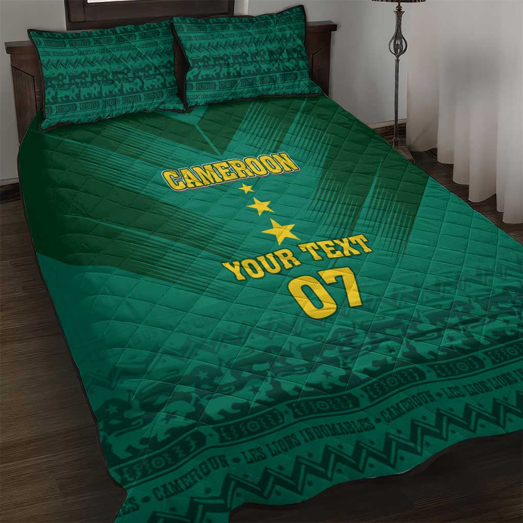 Custom Cameroon Football Quilt Bed Set Nations Cup 2024 Les Lions Indomptables LT7