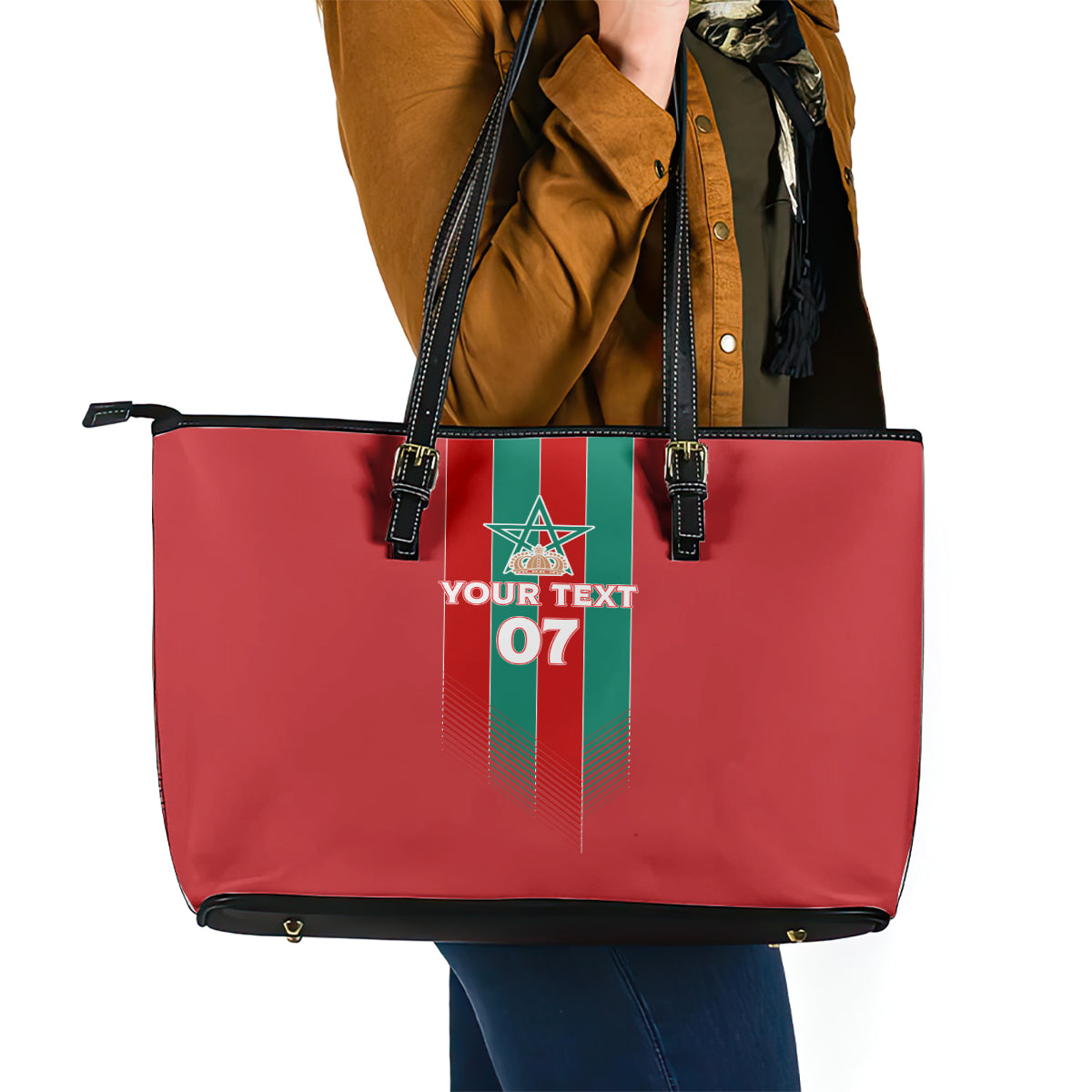 Custom Morocco Football Leather Tote Bag Nations Cup 2024 Atlas Lions LT7