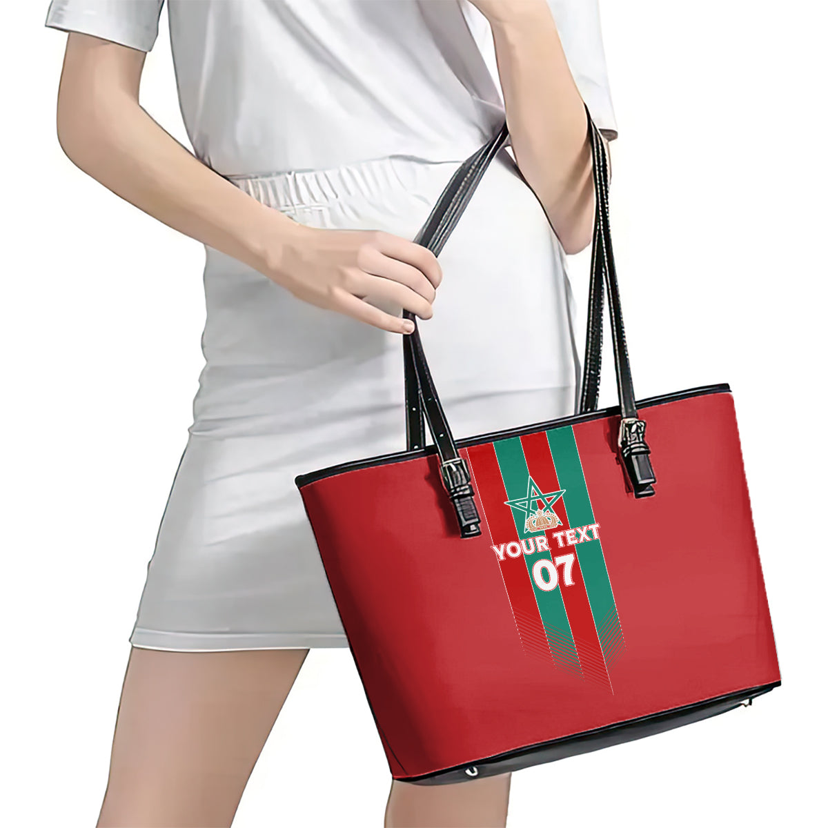 Custom Morocco Football Leather Tote Bag Nations Cup 2024 Atlas Lions LT7