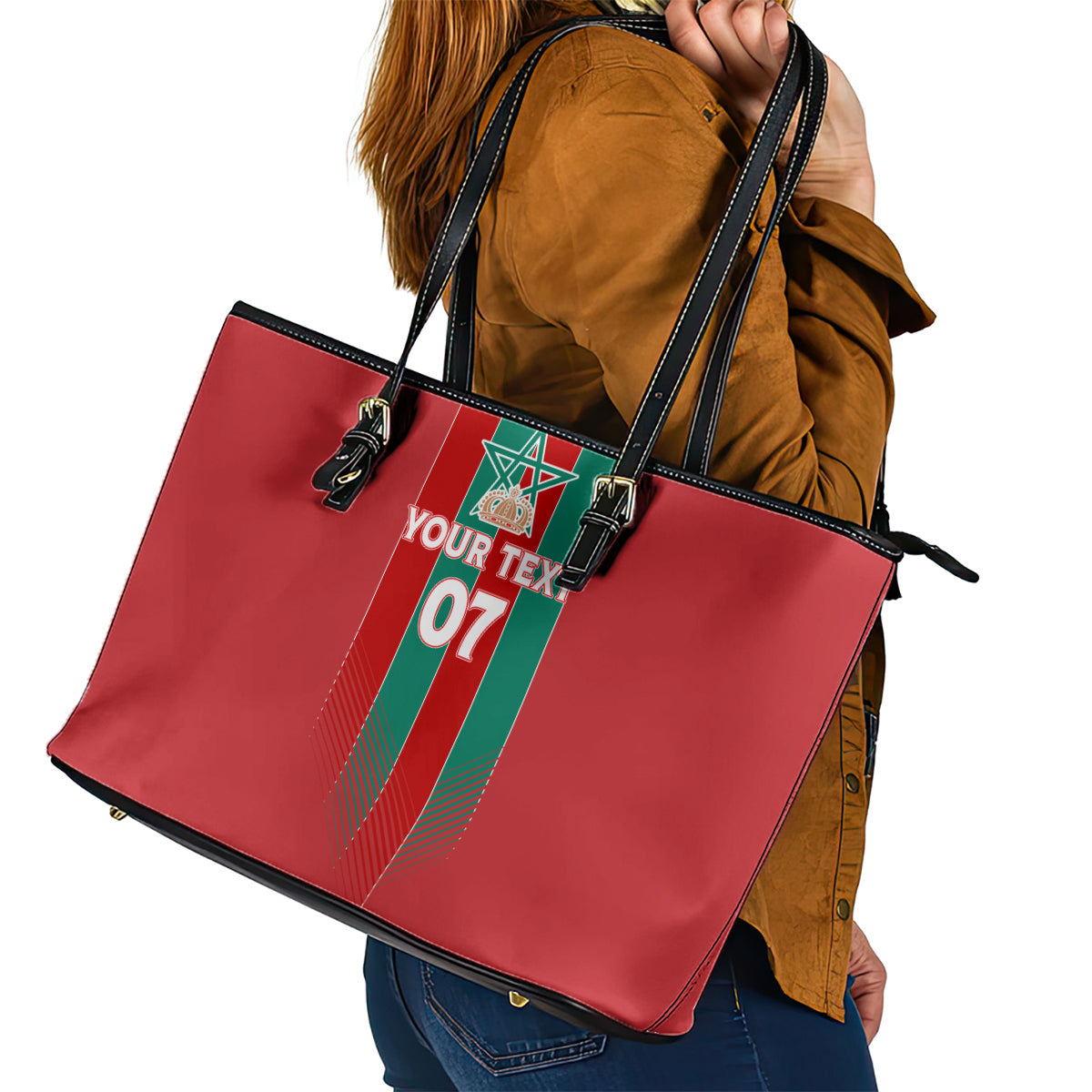 Custom Morocco Football Leather Tote Bag Nations Cup 2024 Atlas Lions LT7