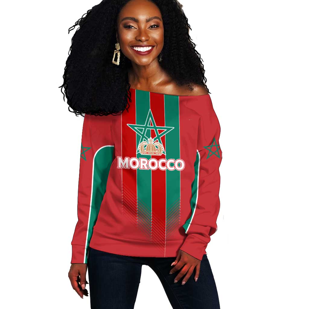 Custom Morocco Football Off Shoulder Sweater Nations Cup 2024 Atlas Lions LT7