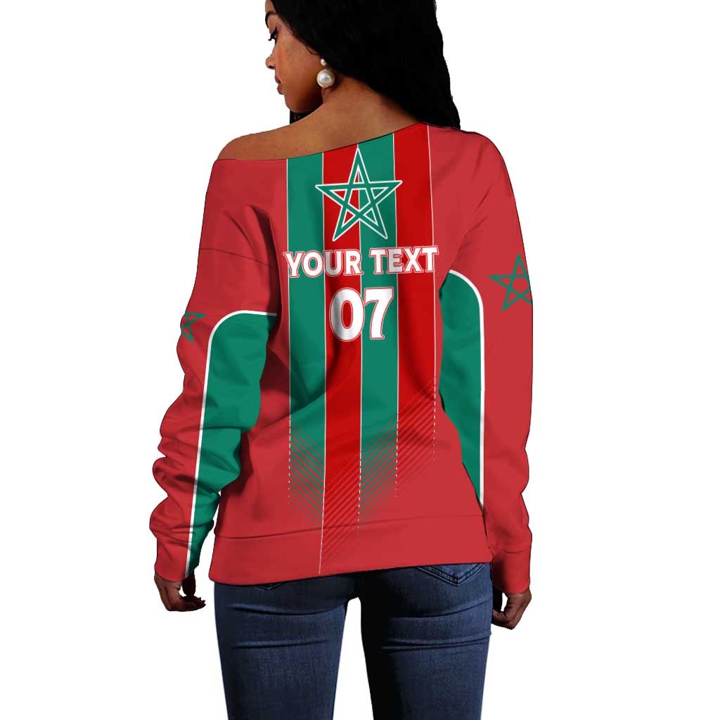 Custom Morocco Football Off Shoulder Sweater Nations Cup 2024 Atlas Lions LT7