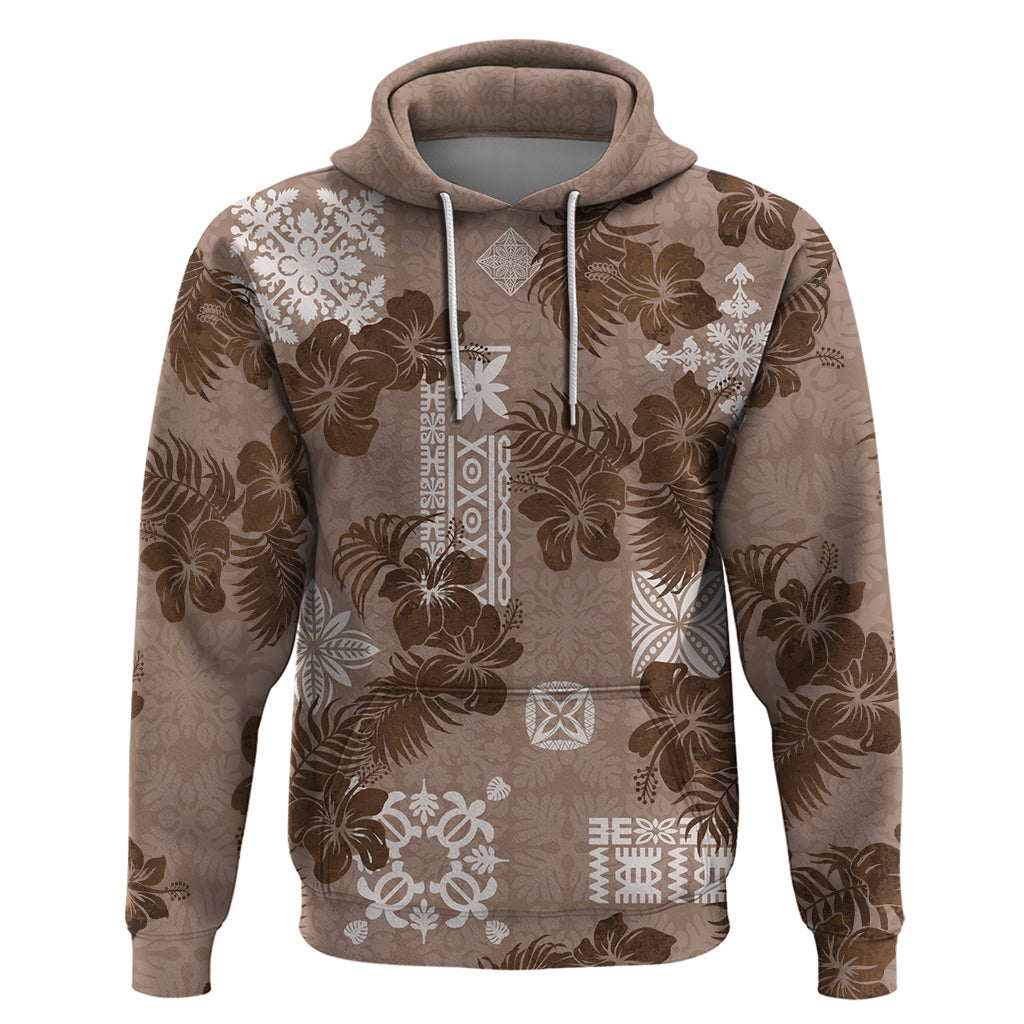 Vintage Hawaii Hoodie Hibiscus Mix Hawaiian Quilt Patches - Brown LT7