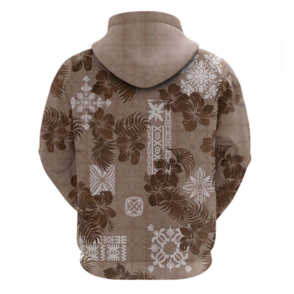 Vintage Hawaii Hoodie Hibiscus Mix Hawaiian Quilt Patches - Brown LT7