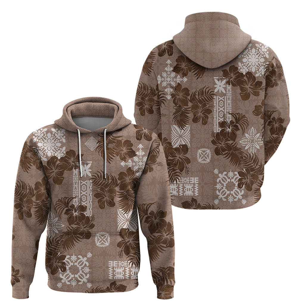 Vintage Hawaii Hoodie Hibiscus Mix Hawaiian Quilt Patches - Brown LT7