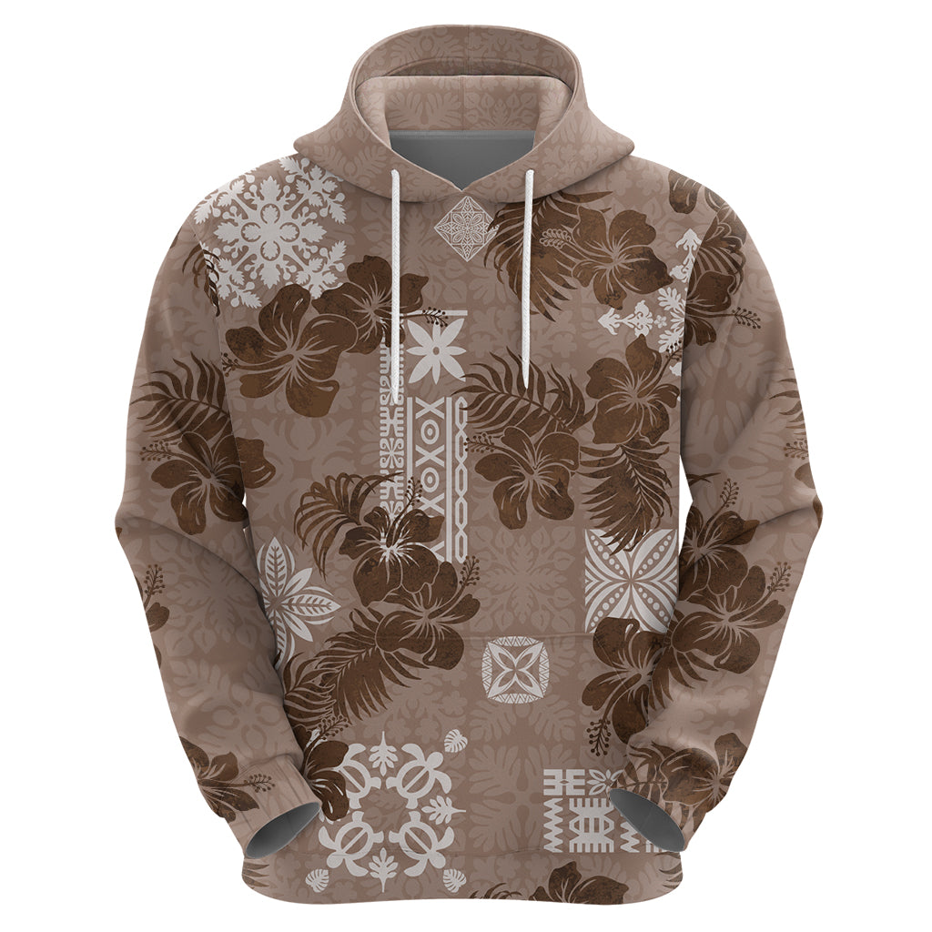 Vintage Hawaii Hoodie Hibiscus Mix Hawaiian Quilt Patches - Brown LT7