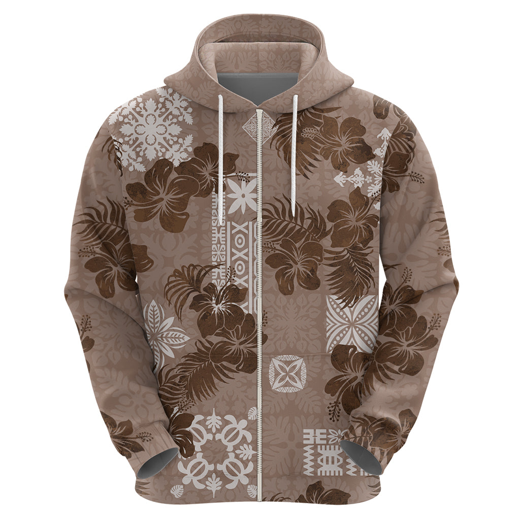 Vintage Hawaii Hoodie Hibiscus Mix Hawaiian Quilt Patches - Brown LT7