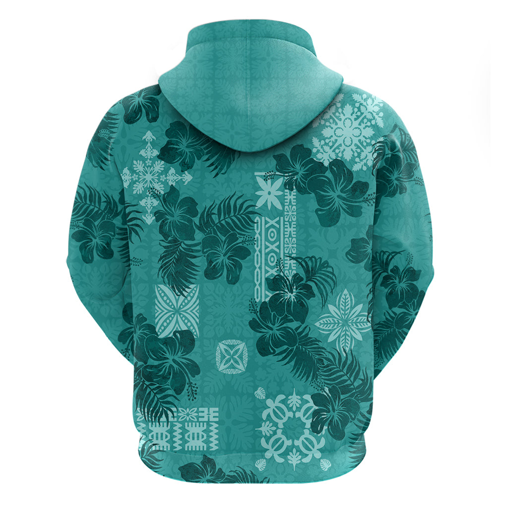 Vintage Hawaii Hoodie Hibiscus Mix Hawaiian Quilt Patches - Teal LT7