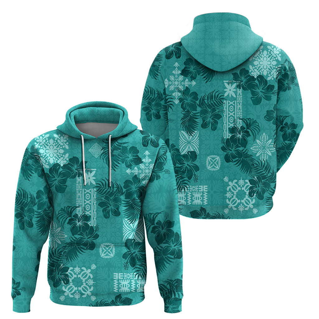 Vintage Hawaii Hoodie Hibiscus Mix Hawaiian Quilt Patches - Teal LT7