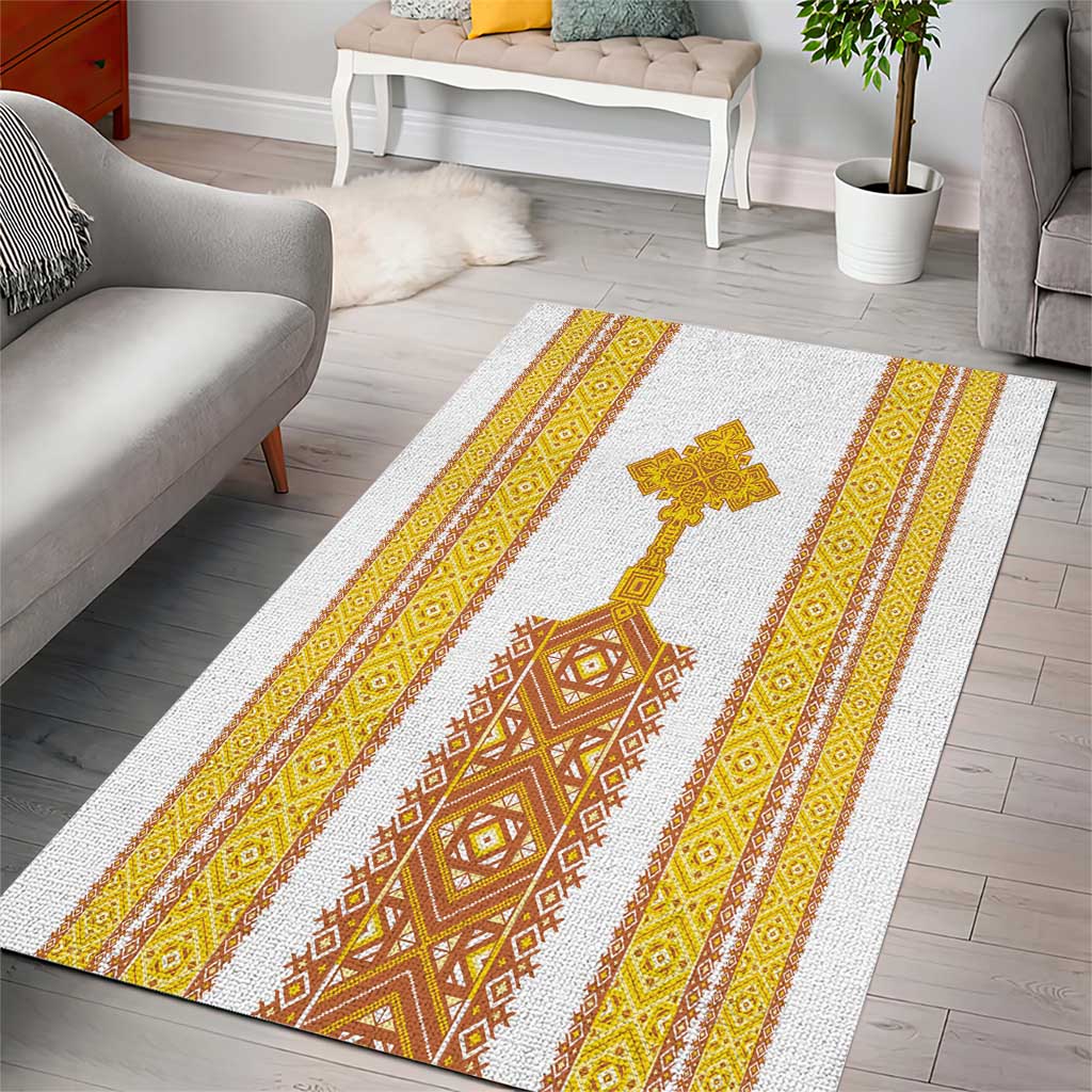 Habesha Motifs Ethiopia Area Rug Tilet White Gold LT7