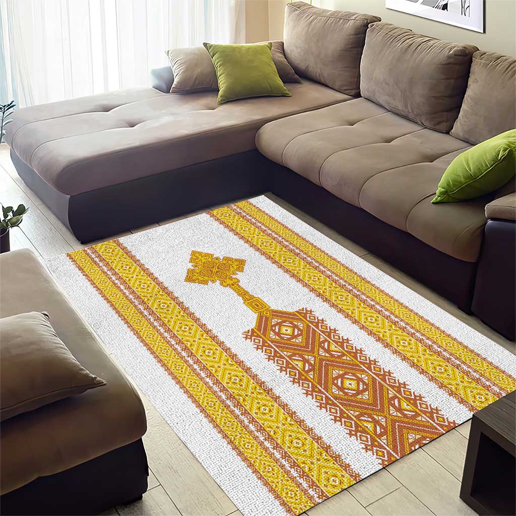 Habesha Motifs Ethiopia Area Rug Tilet White Gold LT7