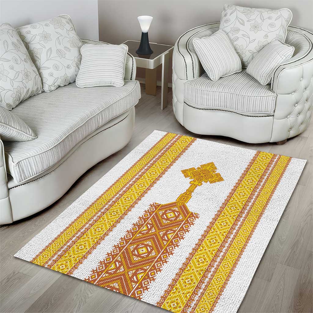 Habesha Motifs Ethiopia Area Rug Tilet White Gold LT7