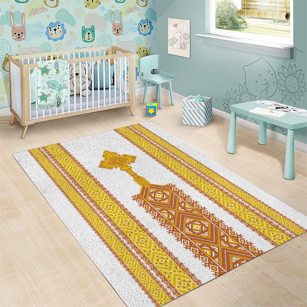 Habesha Motifs Ethiopia Area Rug Tilet White Gold LT7