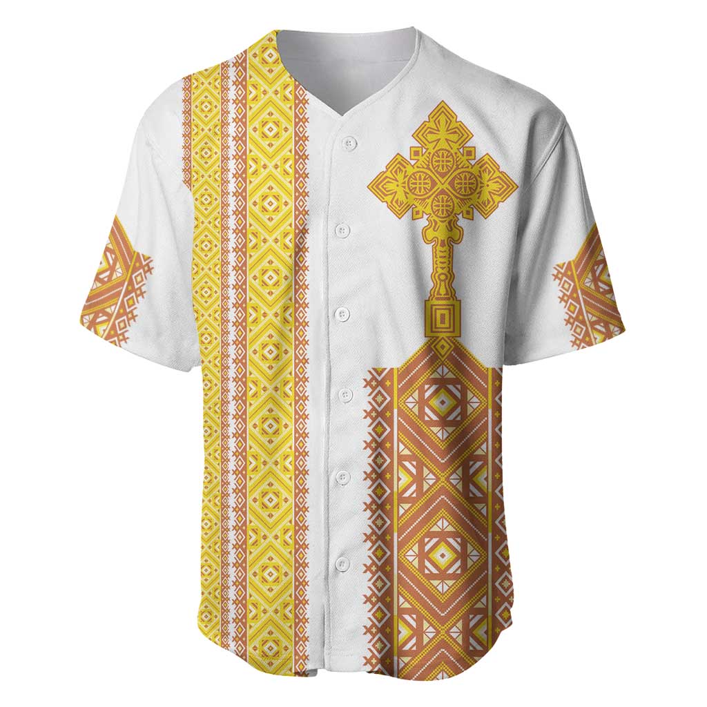 Habesha Motifs Ethiopia Baseball Jersey Tilet White Gold LT7