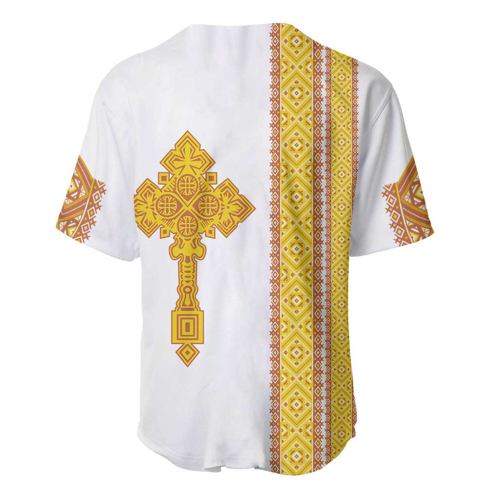 Habesha Motifs Ethiopia Baseball Jersey Tilet White Gold LT7