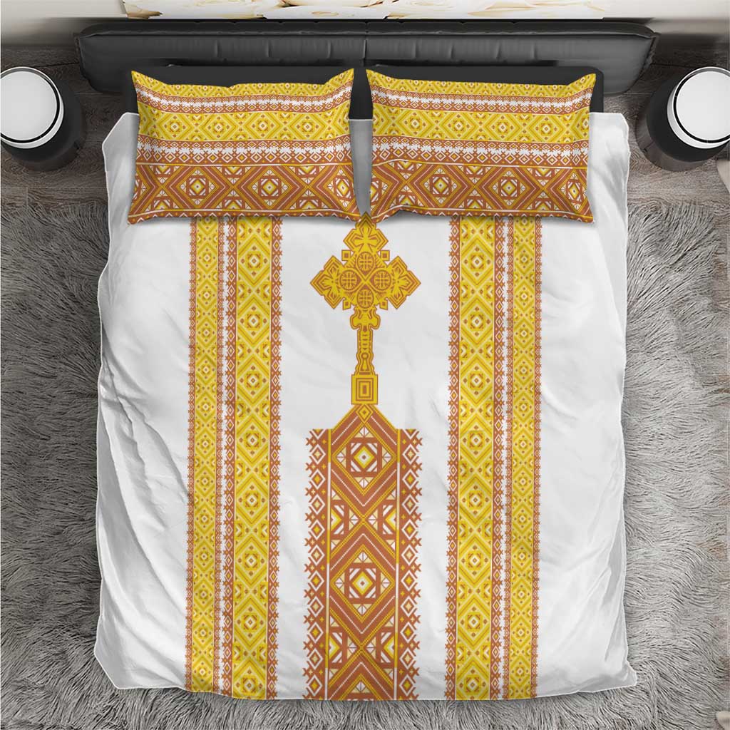 Habesha Motifs Ethiopia Bedding Set Tilet White Gold LT7