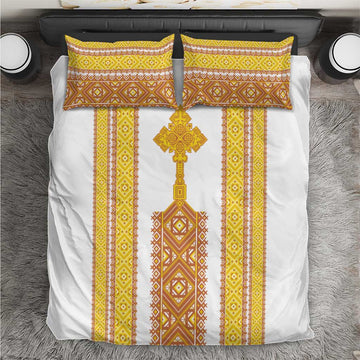 Habesha Motifs Ethiopia Bedding Set Tilet White Gold LT7
