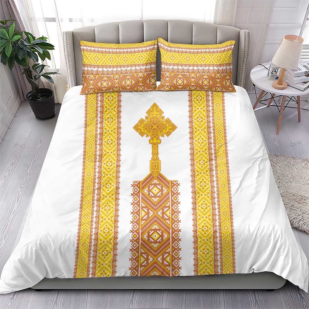 Habesha Motifs Ethiopia Bedding Set Tilet White Gold LT7