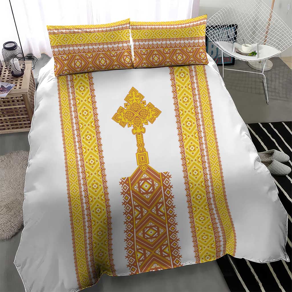 Habesha Motifs Ethiopia Bedding Set Tilet White Gold LT7