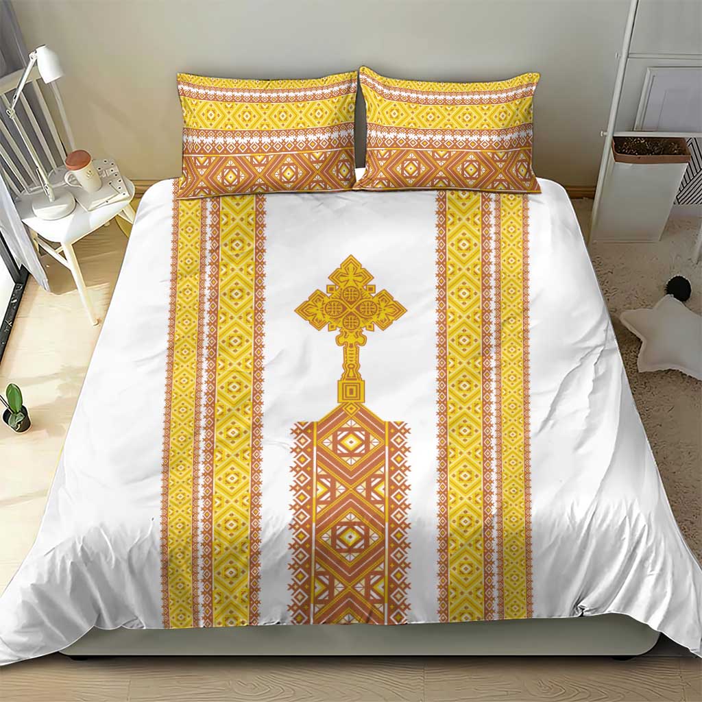 Habesha Motifs Ethiopia Bedding Set Tilet White Gold LT7