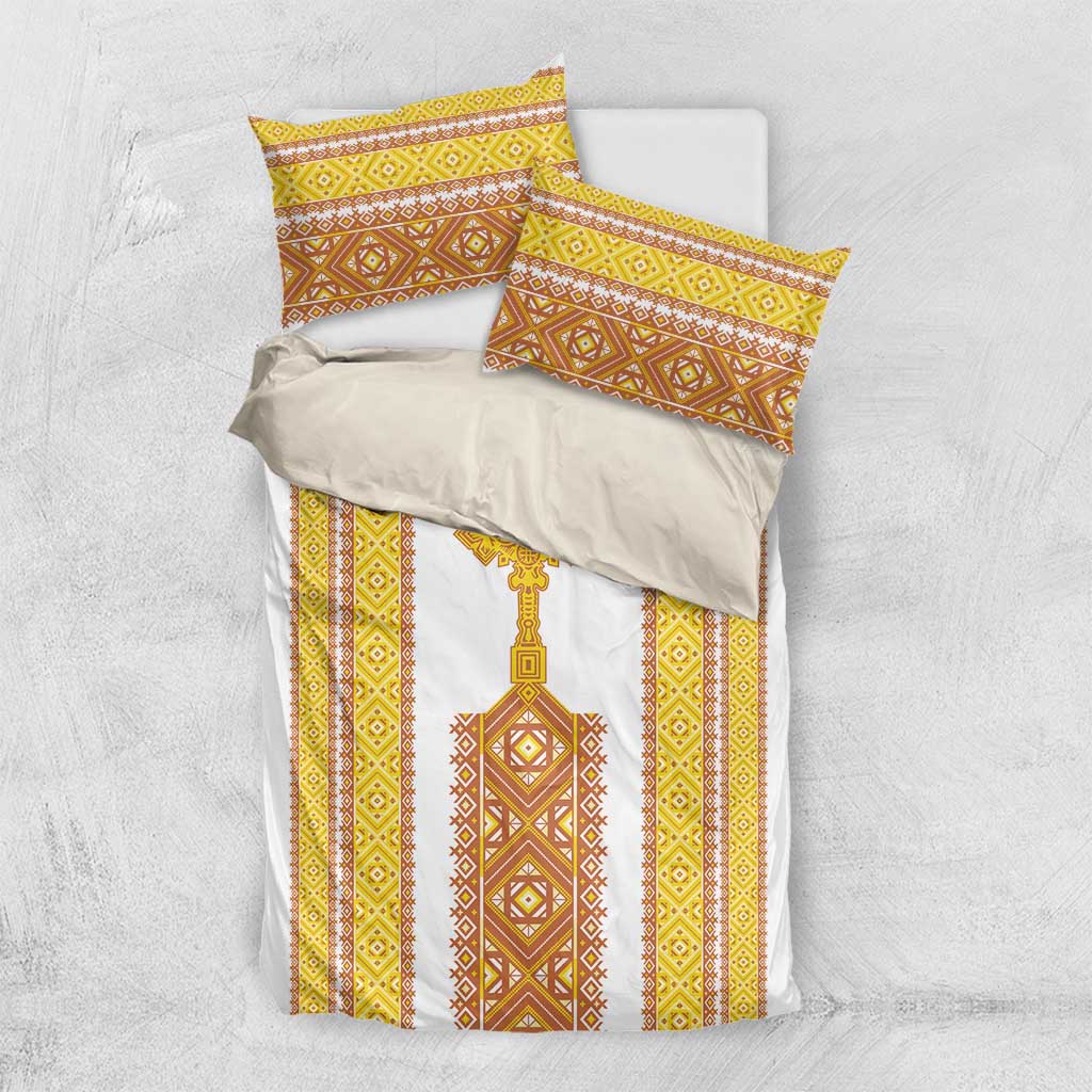 Habesha Motifs Ethiopia Bedding Set Tilet White Gold LT7