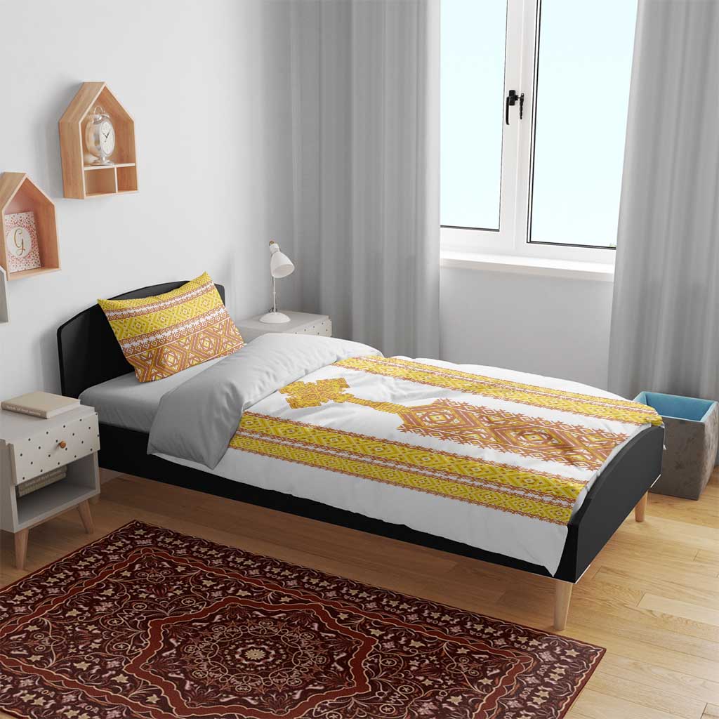 Habesha Motifs Ethiopia Bedding Set Tilet White Gold LT7