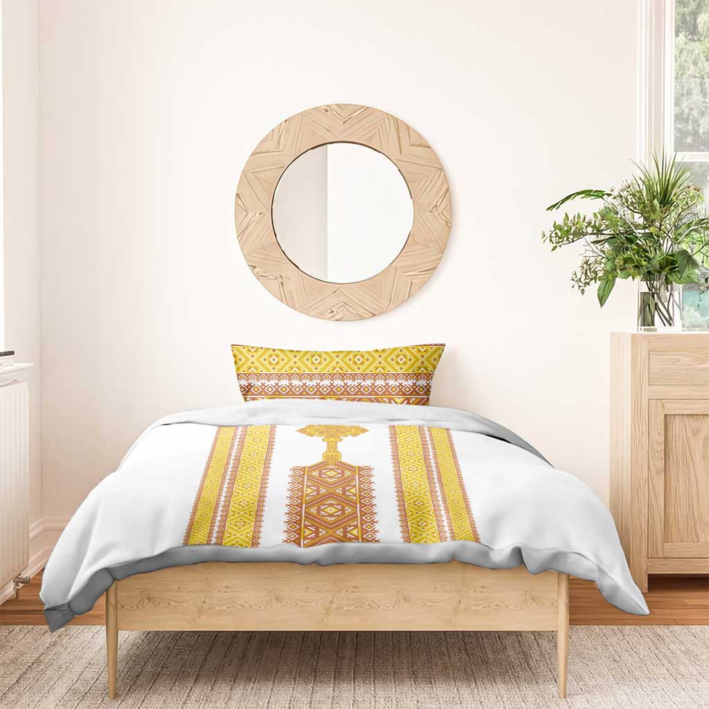 Habesha Motifs Ethiopia Bedding Set Tilet White Gold LT7