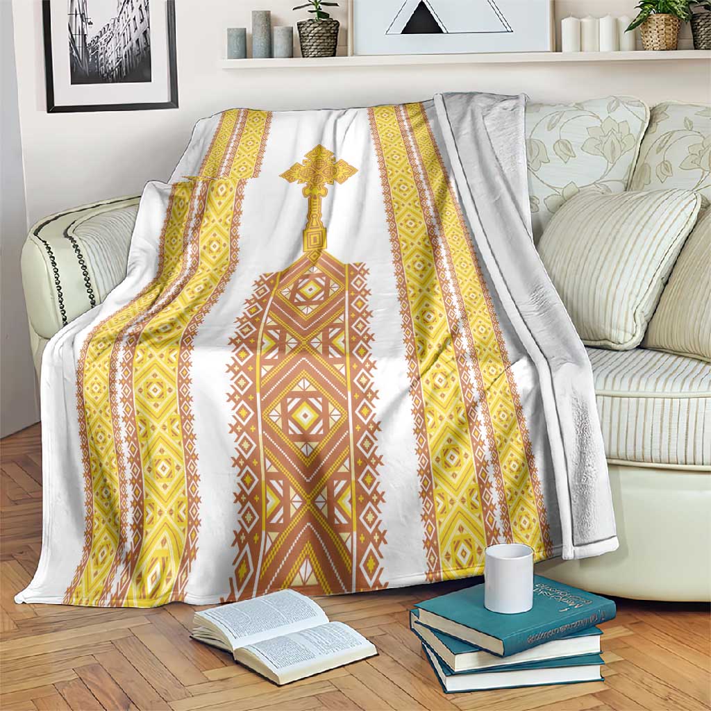 Habesha Motifs Ethiopia Blanket Tilet White Gold LT7
