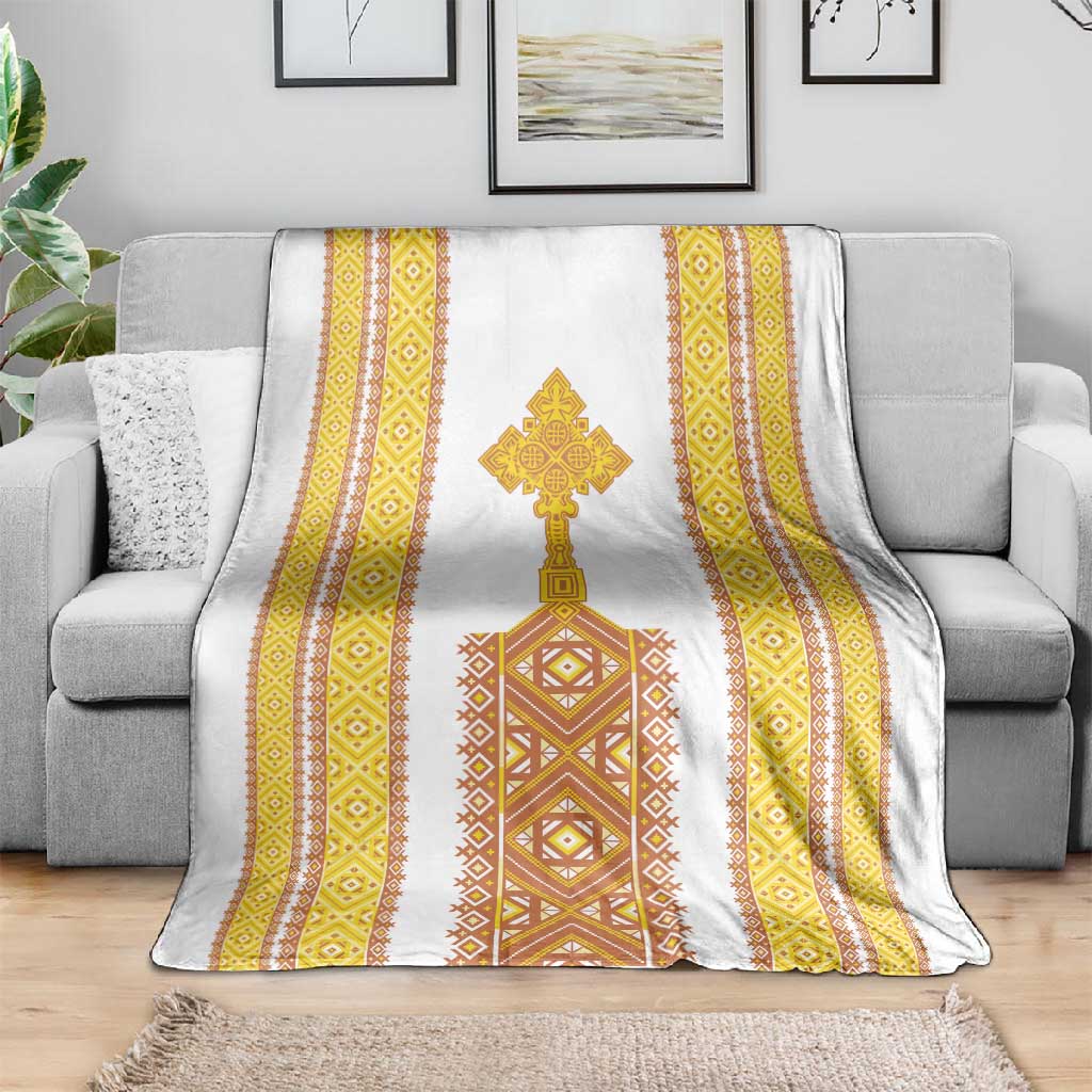 Habesha Motifs Ethiopia Blanket Tilet White Gold LT7