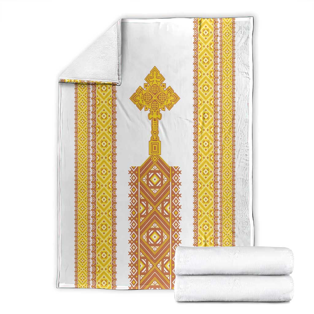 Habesha Motifs Ethiopia Blanket Tilet White Gold LT7