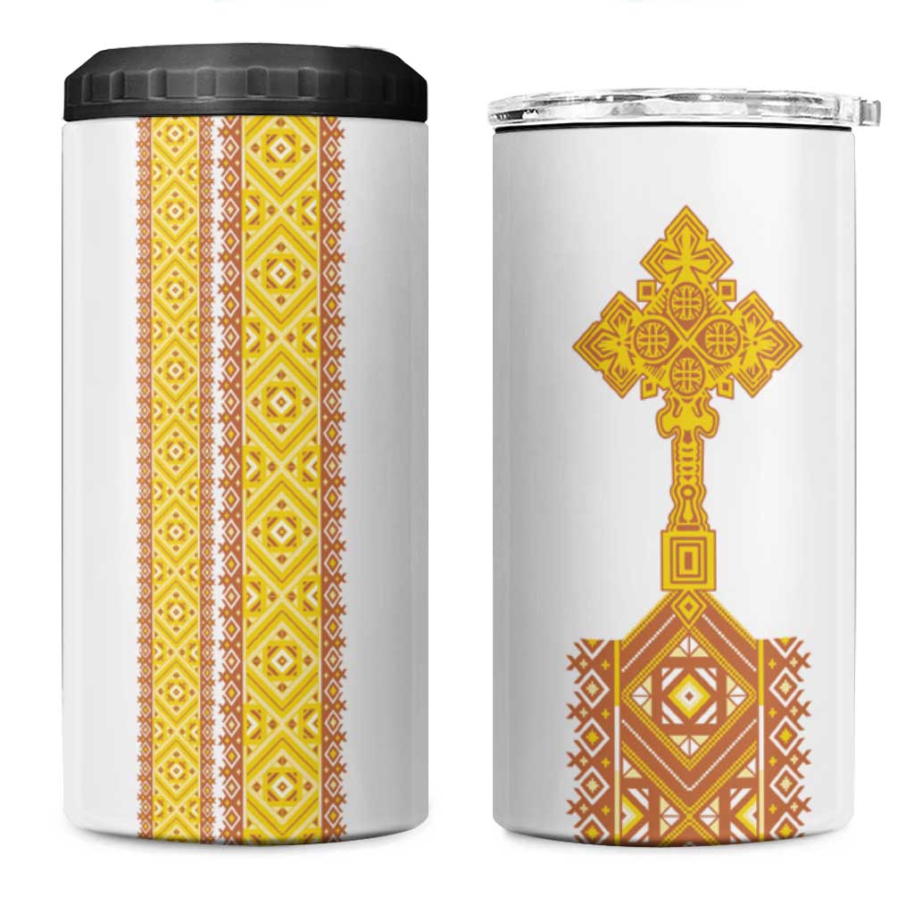 Habesha Motifs Ethiopia 4 in 1 Can Cooler Tumbler Tilet White Gold LT7
