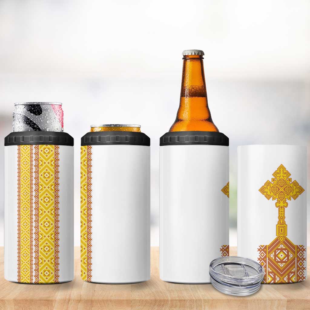 Habesha Motifs Ethiopia 4 in 1 Can Cooler Tumbler Tilet White Gold LT7