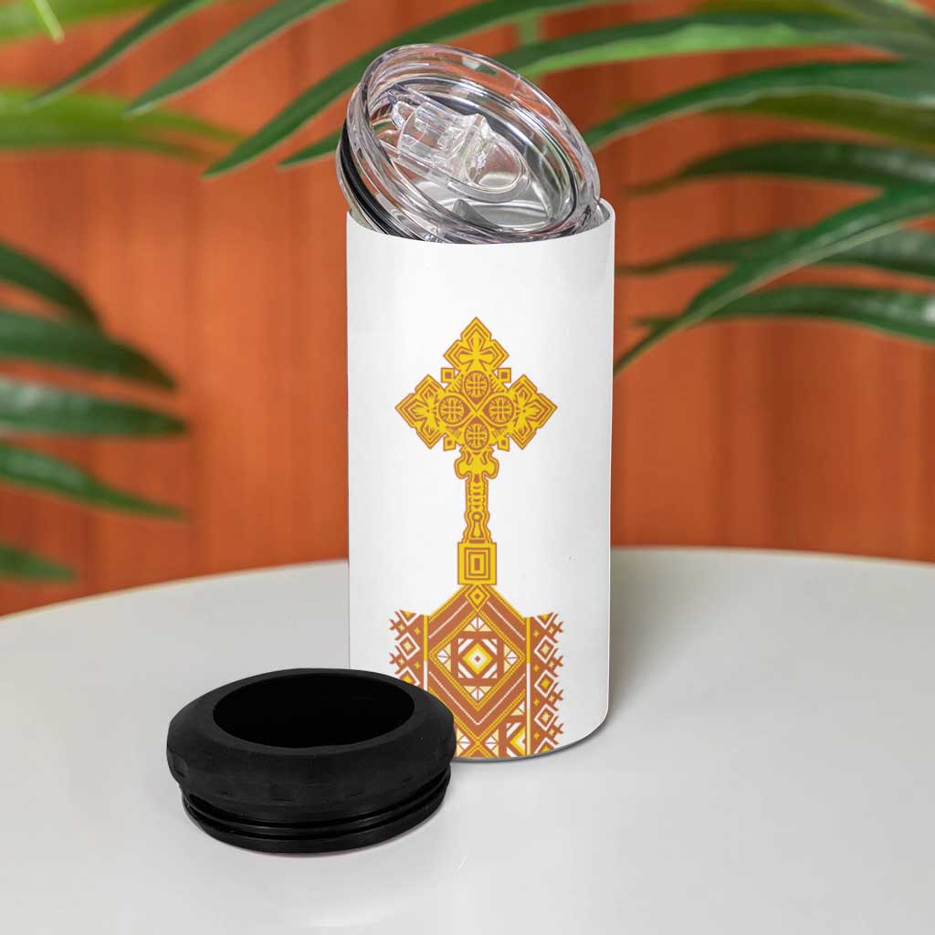Habesha Motifs Ethiopia 4 in 1 Can Cooler Tumbler Tilet White Gold LT7