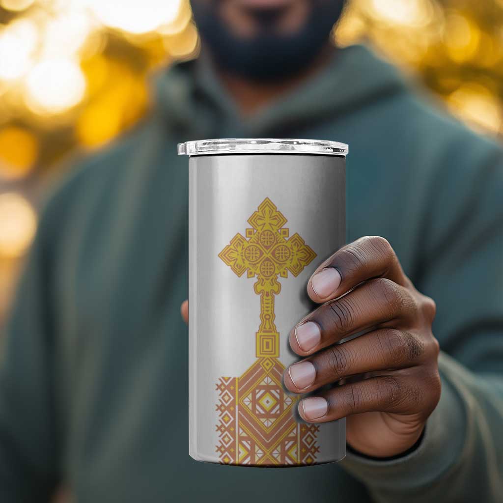 Habesha Motifs Ethiopia 4 in 1 Can Cooler Tumbler Tilet White Gold LT7