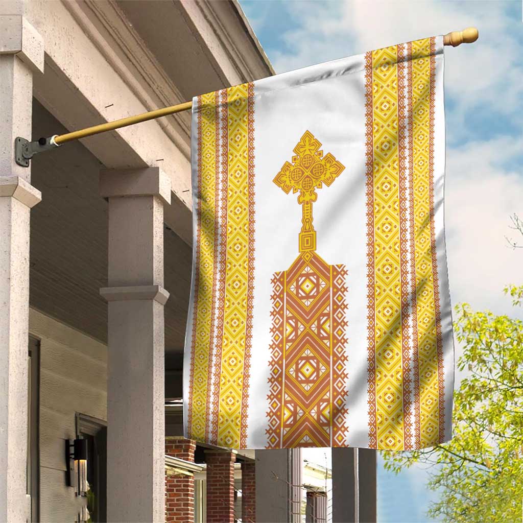 Habesha Motifs Ethiopia Garden Flag Tilet White Gold LT7
