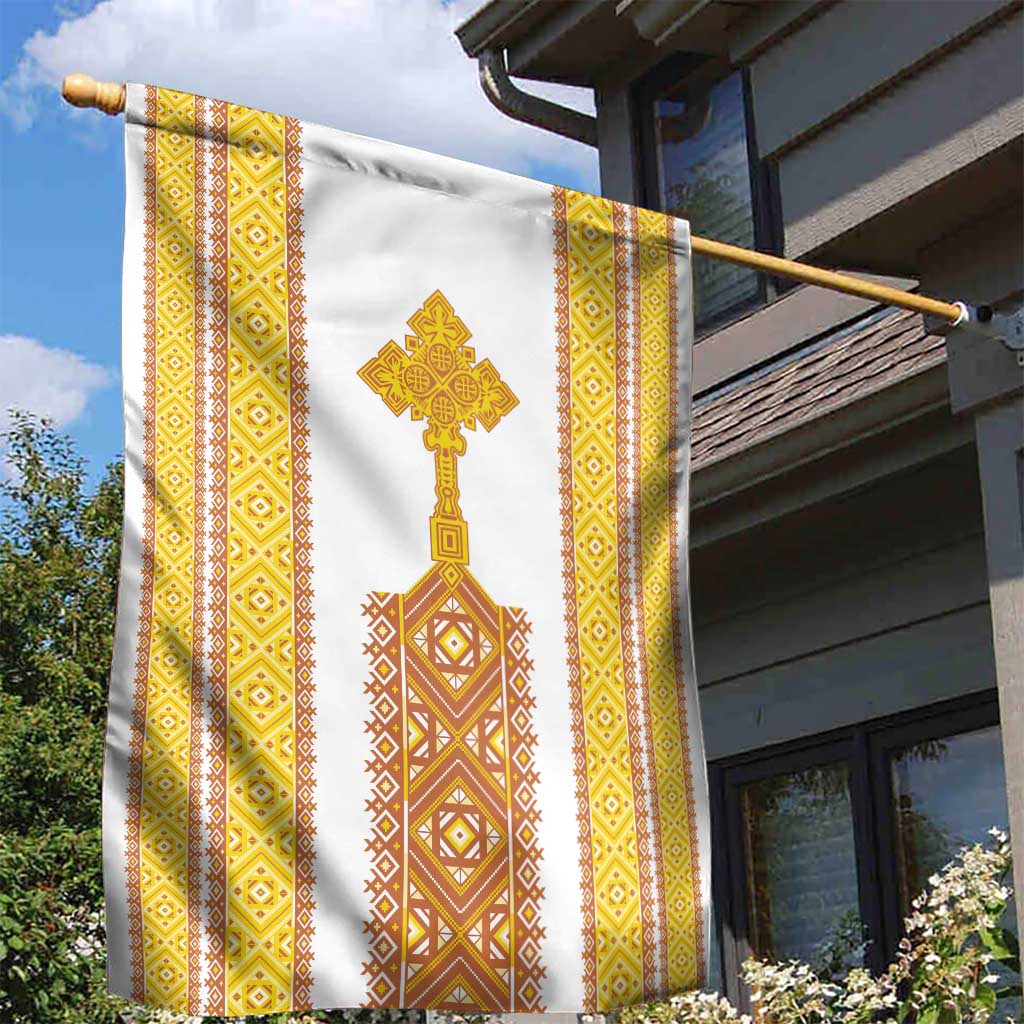 Habesha Motifs Ethiopia Garden Flag Tilet White Gold LT7