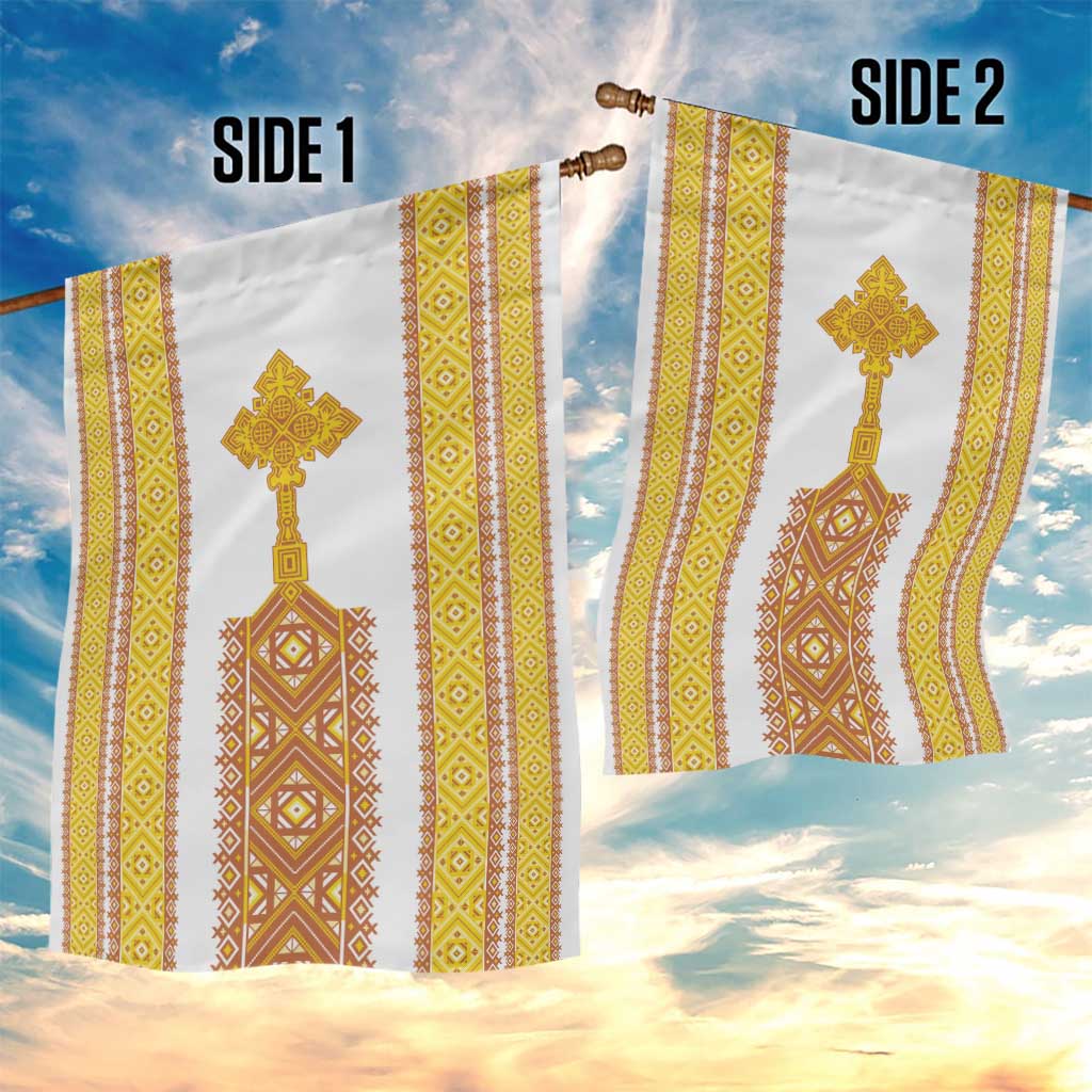 Habesha Motifs Ethiopia Garden Flag Tilet White Gold LT7