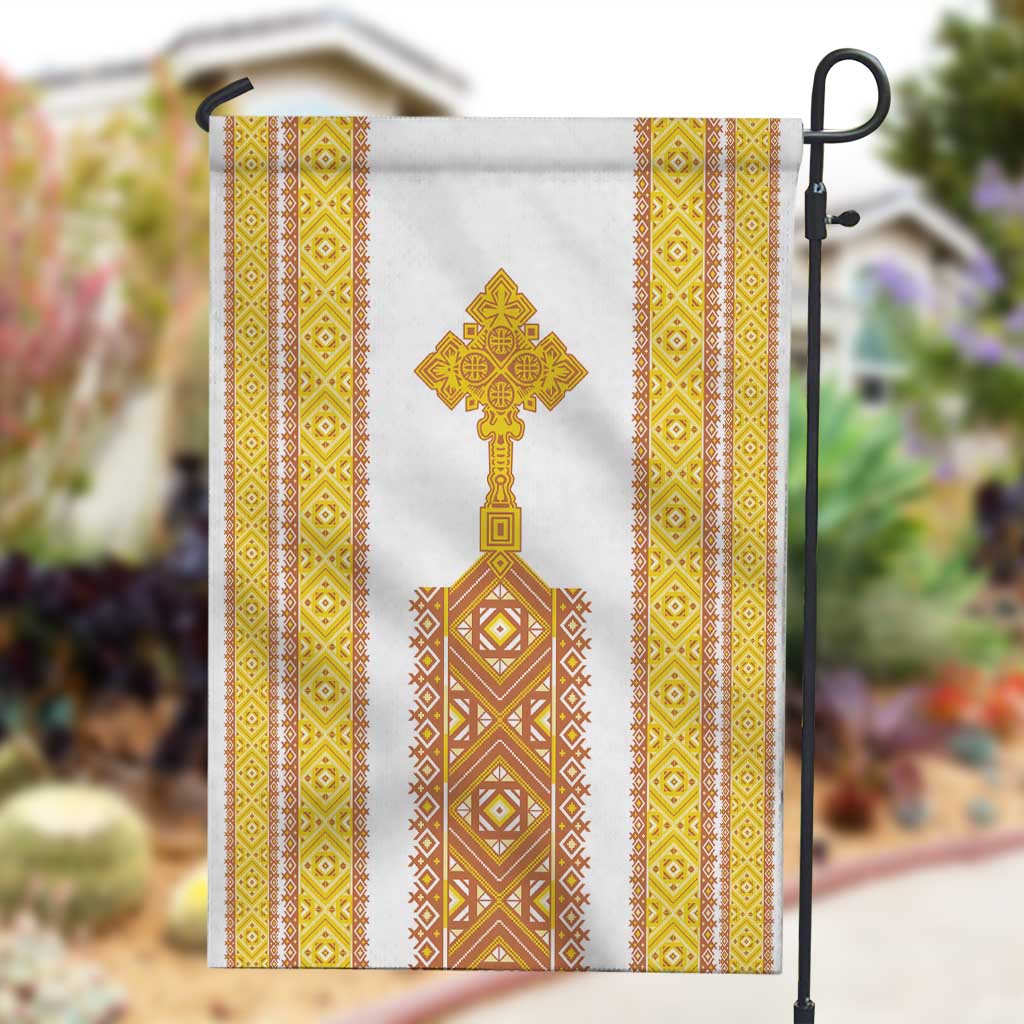 Habesha Motifs Ethiopia Garden Flag Tilet White Gold LT7