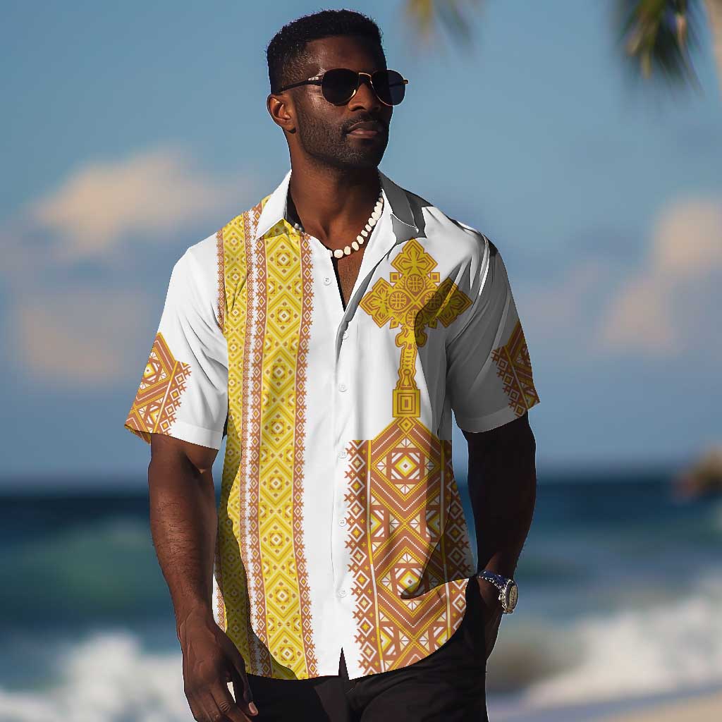 Habesha Motifs Ethiopia Hawaiian Shirt Tilet White Gold LT7