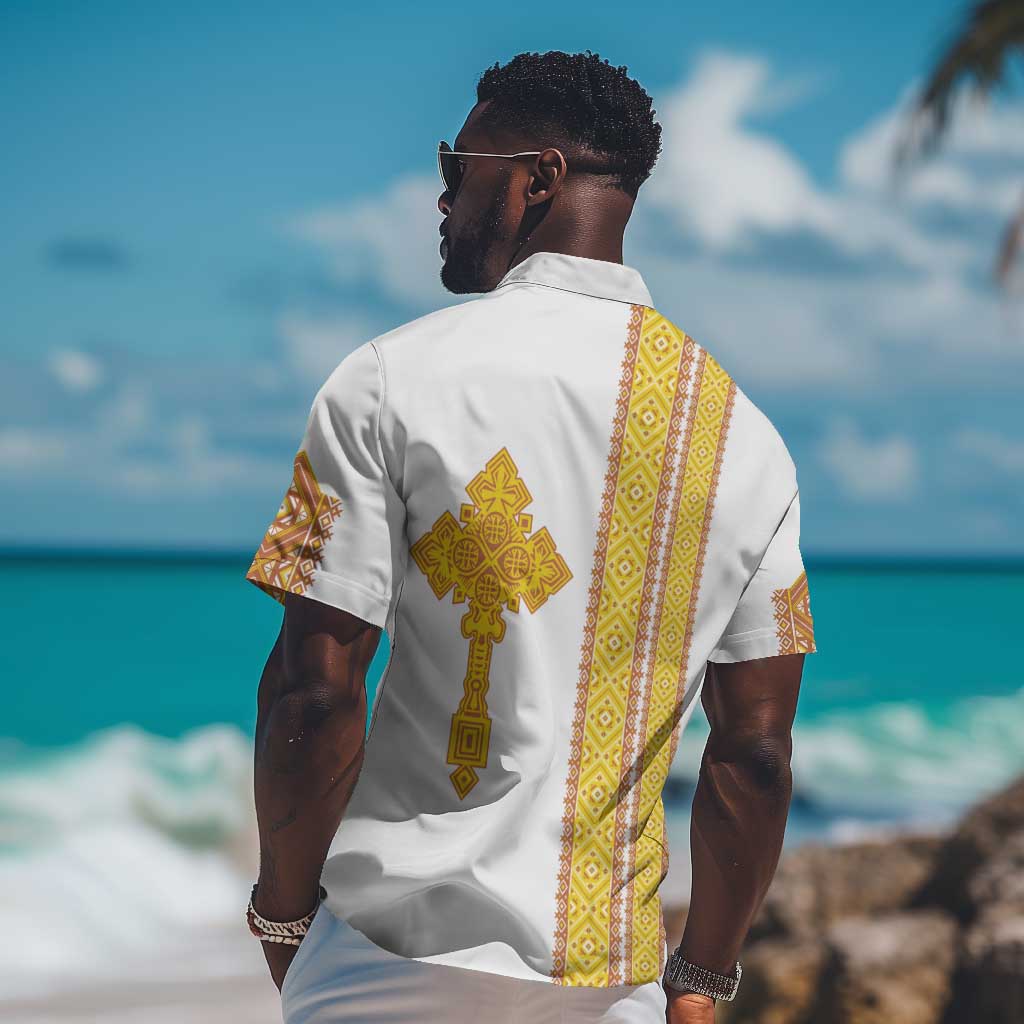 Habesha Motifs Ethiopia Hawaiian Shirt Tilet White Gold LT7