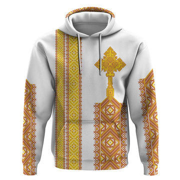 Habesha Motifs Ethiopia Hoodie Tilet White Gold LT7