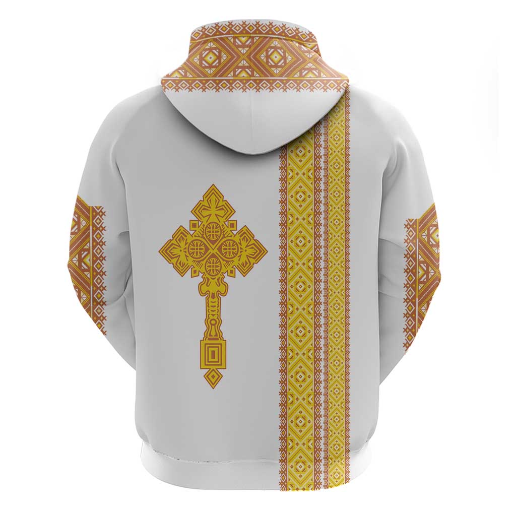 Habesha Motifs Ethiopia Hoodie Tilet White Gold LT7