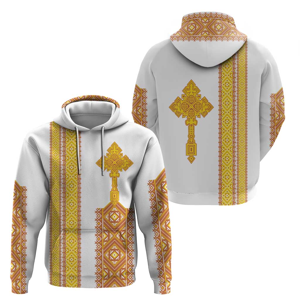 Habesha Motifs Ethiopia Hoodie Tilet White Gold LT7