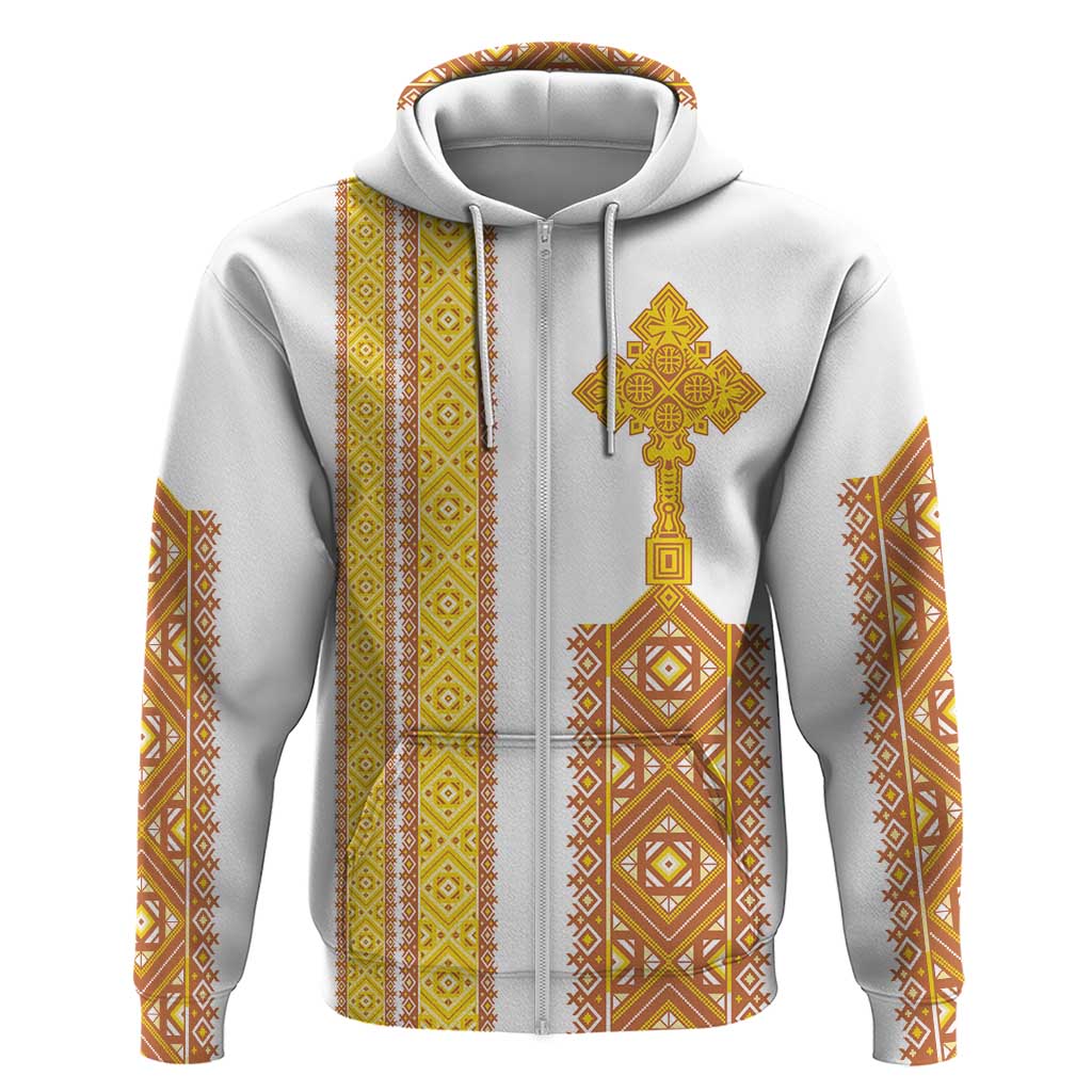 Habesha Motifs Ethiopia Hoodie Tilet White Gold LT7