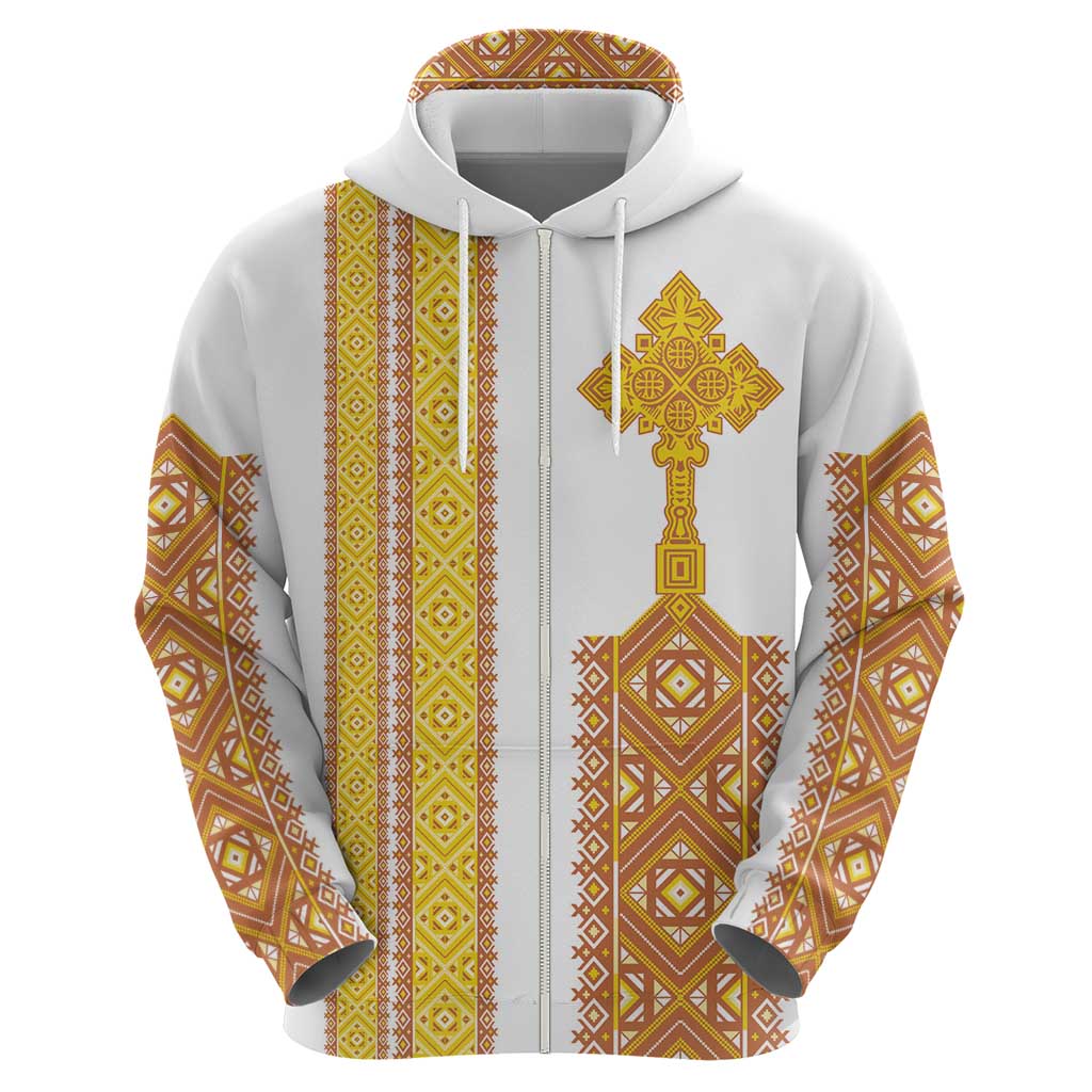 Habesha Motifs Ethiopia Hoodie Tilet White Gold LT7