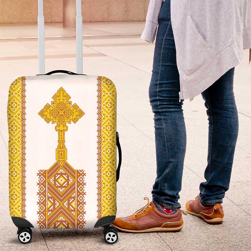 Habesha Motifs Ethiopia Luggage Cover Tilet White Gold LT7