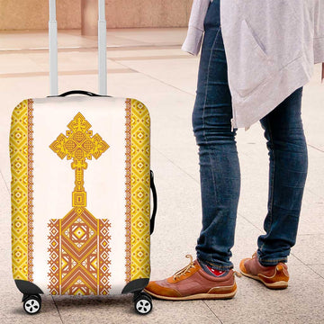 Habesha Motifs Ethiopia Luggage Cover Tilet White Gold LT7